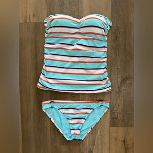 Tommy Bahamas Striped Aqua and Multicolor Swimsuit Set